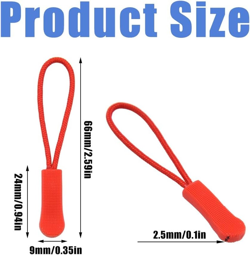 Ruidee 50 Pieces Zipper Pulls Zipper Tabs Zipper Pull Cord Extender Replacement Zipper Pulls for Backpacks, Jackets, Luggage, Purses, Handbags（Red） - Image 2